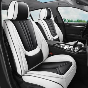 Car Seat Covers Front Seats White and Black, Premium Leather Car Seat Covers, Waterproof and Breathable Seat Covers, Universal Car Seat Protector Fit for Cars, Trucks, SUVs, Pick-ups