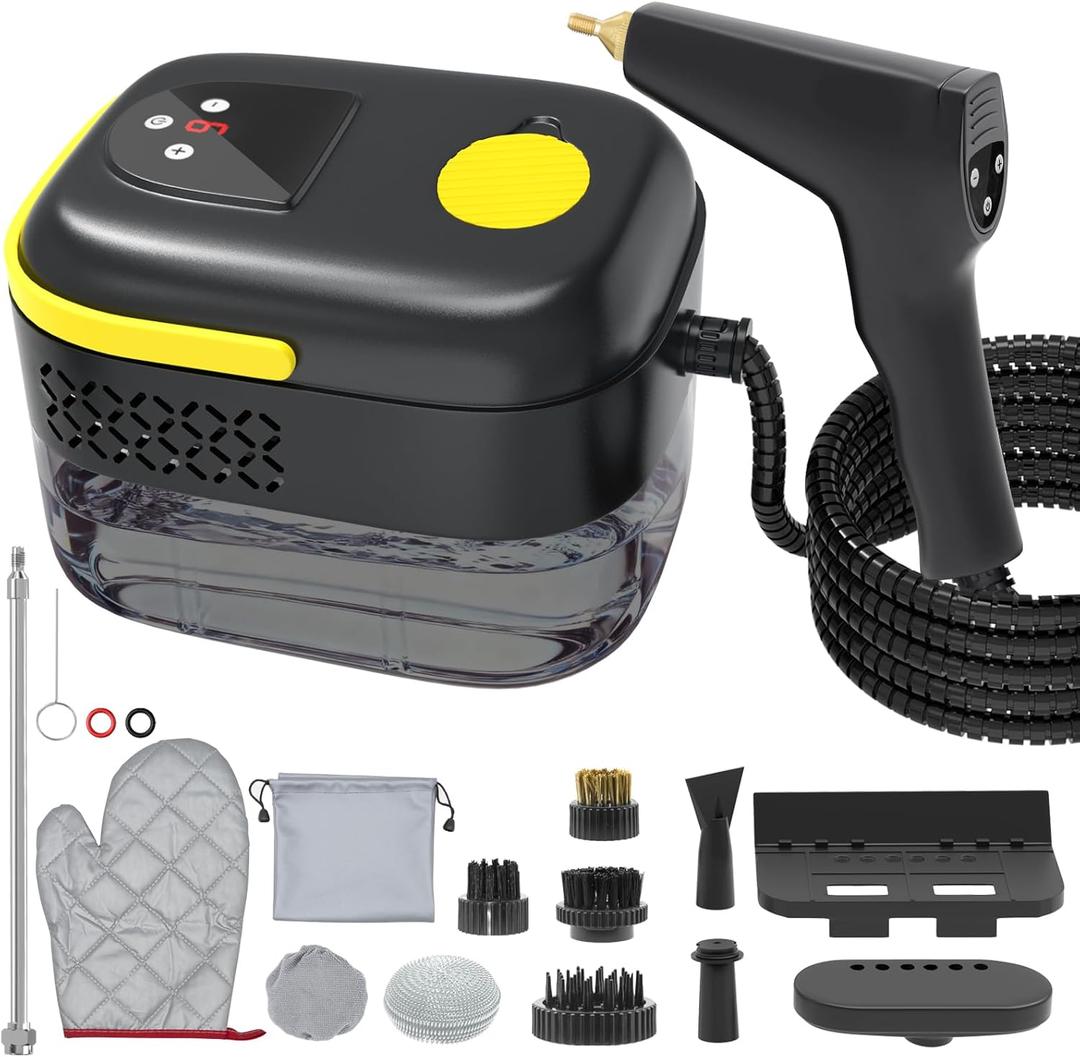 Handheld Steam Cleaner for Home, Portable Steamer for Cleaning with 6-Level Adjustable Handle, 1.47Qt Tank, 15s Heat-Up, 185" Reach & 16 Accessories  Clean Dirt, Car, Grout, Tile, Floor, Grease