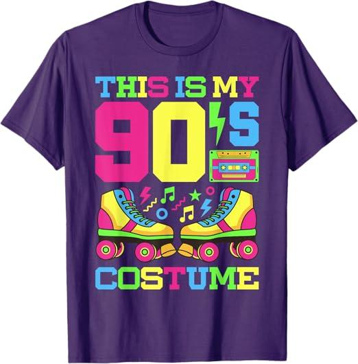90s Costume 1990s Theme Party Nineties Styles Fashion Outfit T-Shirt (Small, Purple)