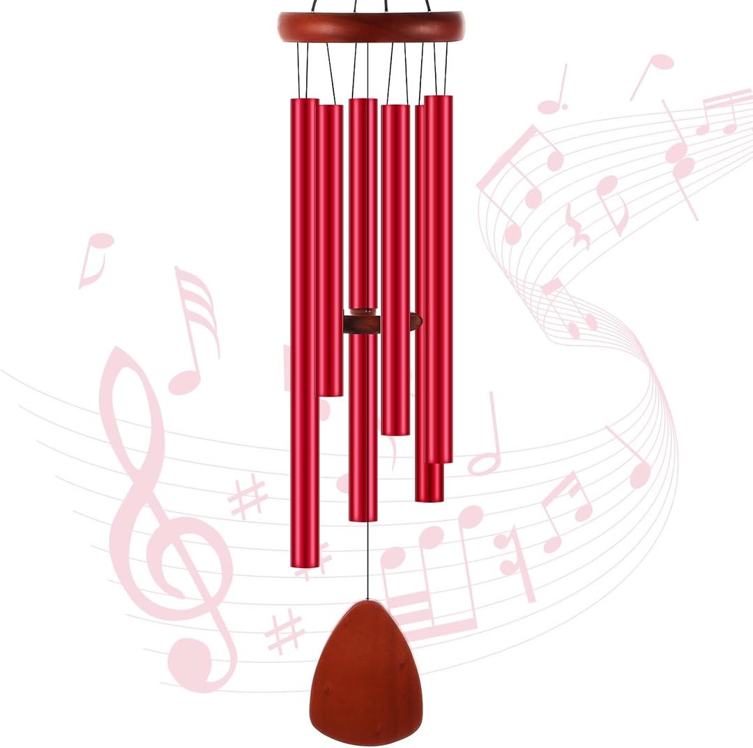 Leinuosen Wind Chimes for Outside Wind Chimes Outdoors Deep Tones 28" with 6 Aluminum Tubes Memorial Sympathy Windchime for Valentine Tree Decor Garden Courtyard Mom Loved One Gifts(Classic,Red)