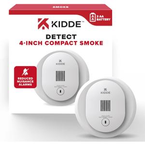 Kidde Smoke Detector, AA Battery Operated, Compact Size, LED Status Light, 85 dB Alarm, 4-inches (1 Pack), Expiry: 10 Years After Installation