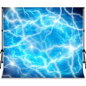 10x8ft Blue Lightning Backdrop Sky Thunderstorm Backdrop Fabric Lightining Storm Background for Birthday Party Decoration and Photoshoot Studio Props YUNBDJ348