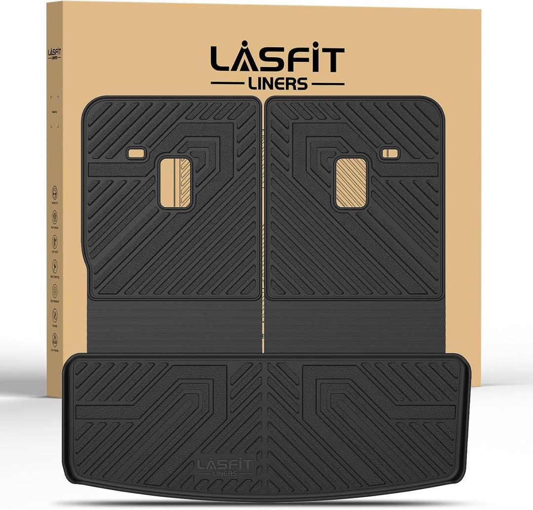 LASFIT Trunk Mat with Backrest Mat for GMC Acadia 2017-2023, All Weather TPE Custom Fit Cargo Mat Trunk Liner with Backrest Mat, Black