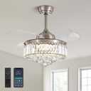 36 Inch Crystal Chandelier Fan, Ceiling Fan with Light and Remote Control, Invisible Retractable Fandelier, Dimmable LED Fan Light Kit for Bedroom,Living Room-Nickel
