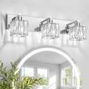 VOLISUN Chrome Bathroom Light Fixtures, Modern Stainless Steel Bathroom Lighting Fixtures Over Mirror, 3 Light Bathrooms Vanity Light, Crystal Vanity Light for Bathrooms-UL Certificated(Exclude Bulb)