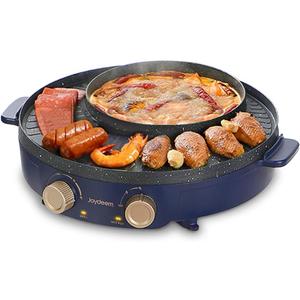 Joydeem Electric Grill with Shabu Shabu Hot Pot, Compact Korean BBQ Hotpot Combo Machine, 2L Hot Pot, Suitable for 1-4 People, JD-SK3407
