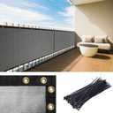 Royal Shade 3' x 10' Grey Balcony Privacy Screen Apartment Above Railing Porch Patio Fence Windscreen Cover Netting Mesh Fabric Cloth - Cable Zip Ties Included (Gray)