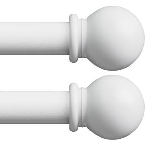 White Curtain Rods for Windows 28-48 inch, 2 Pack 5/8" Curtain Rod Set with Brackets, Splicing Adjustable Curtain Rod for Bedroom, Kitchen, Living Room, Matte White