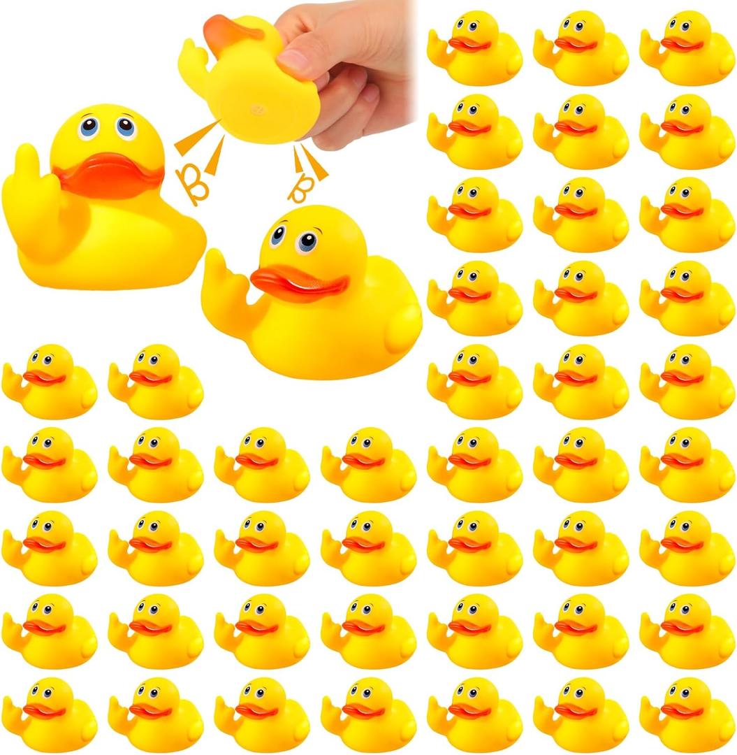 Lenwen 48 Pieces Middle Finger Rubber Duck Funny Yellow Rubber Duck Cute Small Bath Toy for Bathroom Car Dashboard Interior Decorations()