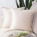 MADIZZ Set of 2 Super Soft Velvet Decorative Throw Pillow Covers 20x20 inch Beige Square with Fringe Luxury Style Cushion Case Pillow Shell for Sofa Bedroom