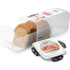 Tafura Bread Storage Container with Tray, Plastic Bread Box, Bread Container with Airtight Lid, Loaf Bread Keeper, Bread Holder for Homemade Bread, BPA Free (Black - 1 Pack)