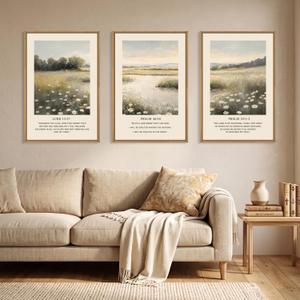 Large Christian Scripture Framed Canvas Wall Art,Vintage Bible Verse Wall Decor,Jesus Religious Art Prints,Nature Floral Landscape Artwork for Living Room,Bedroom,Church -16"x24"x3