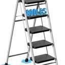 5 Step Ladder, Foldable Step Stool with Wide Anti-Slip Pedal & Thick Rubber Feet, Cushioned Handle, Safe-Lock Design, Folding Portable Ladder for Multi-Purpose, 800lb, Grey