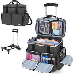 CURMIO Rolling Teacher Tote Bag with Padded Laptop Compartment for up to 15.6 Inches Laptop, Wheeled Teacher Bag for Teaching, Office, Craft, Black
