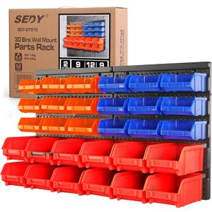 KJE 30PCS Wall Mounted Storage Bins, Plastic Tool Organizer for Garage Storage, Screws, Nuts, Bolts, Small Hardware Parts