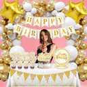 Golden Birthday Party Decorations,Party Banner,Hanging Swirl,Foil Backdrops,Balloons for Women,Men's 10th-50th Birthdays