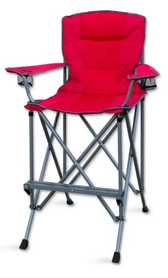 Extra Tall Folding Chair - Bar Height Director Chair for Camping, Home Patio and Sports - Portable and Collapsible with Footrest and Carrying Bag - Up to 300 lbs Weight Capacity (Red)