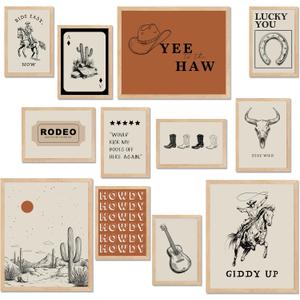 TwoDays Western Wall Decor, Retro Southwest Wall Art, Wild West Cowboy Rodeo Posters, Vintage Country Howdy Prints for Home Living Room Bedroom (Multi Sizes, 8" X 10" Largest, Set of 12, UNFRAMED)