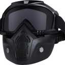 Motorcycle Helmet Riding Goggles Glasses with Removable Face Mask,Detachable Fog-Proof Warm Goggles Mouth Filter Adjustable Non-Slip Strap Vintage Bullet Fight Motocross (Black)