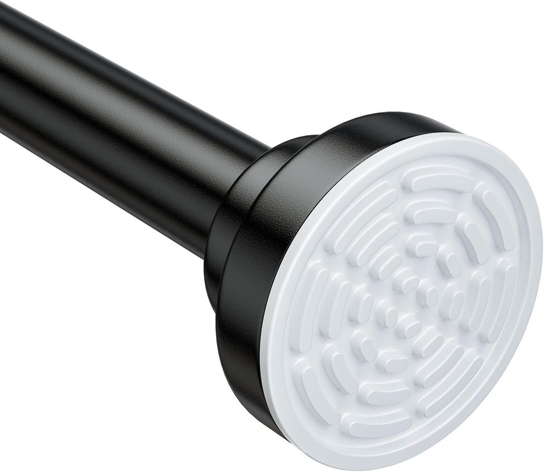 Ausemku Shower Curtain Rod Tension - 26-76 Inch Never Rust Non-Slip Spring Tension Curtain Rod No Drilling Stainless Steel Curtain Rod Use Bathroom KitchenBlack