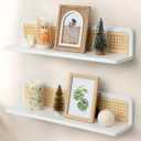 Rattan Floating Shelves, 23.6 Inch Boho Cane Webbing Wall Shelves Farmhouse Display Storage Organizer White Bookshelves Wicker Room Decor for Living Room Bedroom Entryway Hallway, Set of 2 (3.94"x23.6"x3.07")