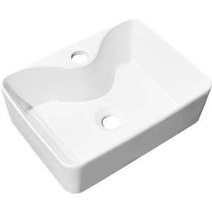 16 Inch Small Vessel Sink, 16" X 12" Rectangular Vessel Sink White Modern Porcelain Ceramic Above Counter Bathroom Sink