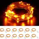 CYLAPEX 12 Pack Orange Fairy Lights String Battery Operated Fairy Lights Starry String Lights on 3.3ft/1m Silvery Copper Wire Lights for Hallowen Christmas Decoration Costume Wedding Party