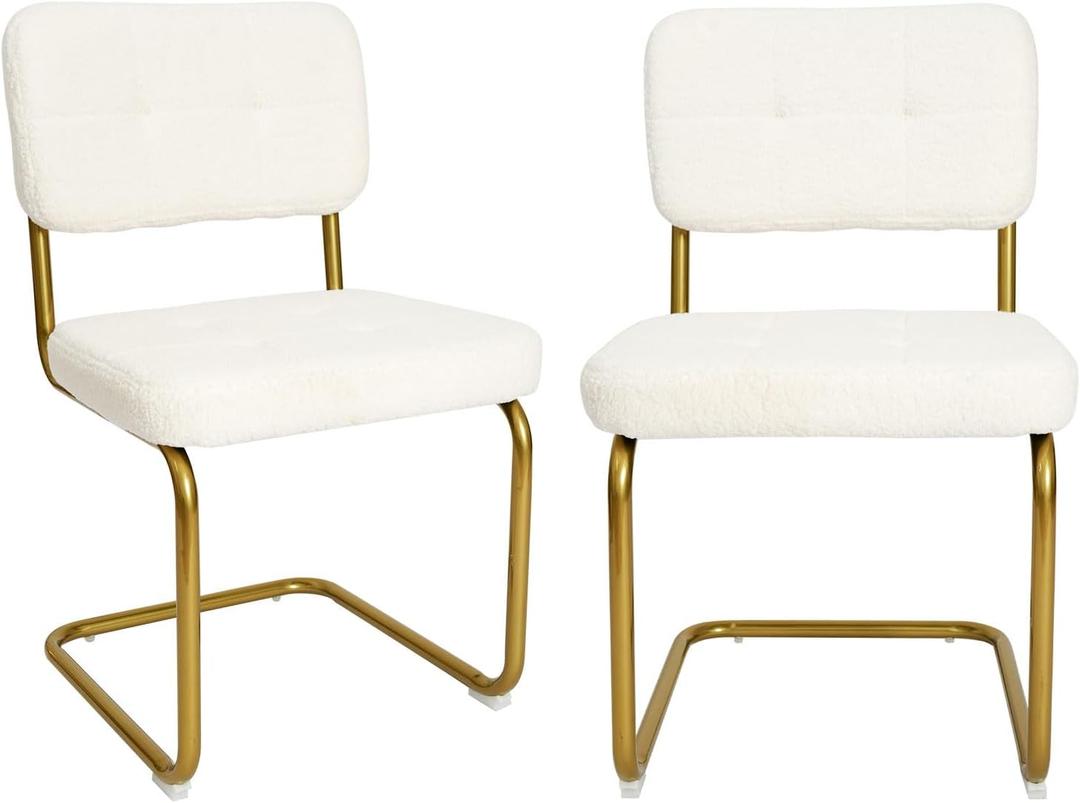 CangLong Fleece Dining Chairs, Mid-Century Modern Upholstered Armless Chairs with Metal Legs for Home, Kitchen, Dining Room, Set of 2, White CangLong Fleece Dining Chairs, Mid-Century Modern Upholstered Armless Chairs with Metal Legs for Home, Kitchen, Dining Room, Set of 2, White