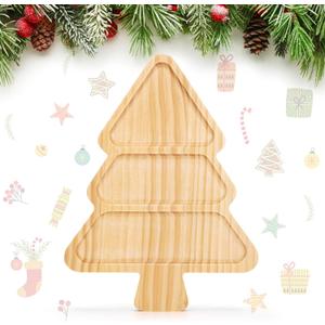 Christmas Tree Shaped Wooden Serving Tray - 12" Charcuterie Board for Cheese, Snacks, Appetizers & Desserts - Holiday Platter with Handles, Christmas Decorative Tray (12 x 8.7 x 0.6 Inches)