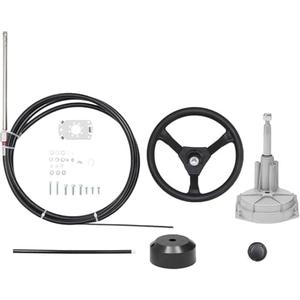 15 FT Boat Control Cable Outboard Rotary Steering System Kit With 12.5 Inches Wheel - Durable Marine Replacement for Mechanical/Manual Steering of Yachts, Fishing Boats