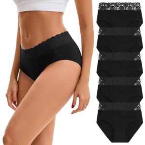 INNERSY Women's Cotton Underwear Lace Bikini Hipster Panties for Women High Waisted Ladies Briefs 5 Pack, 2X-Large