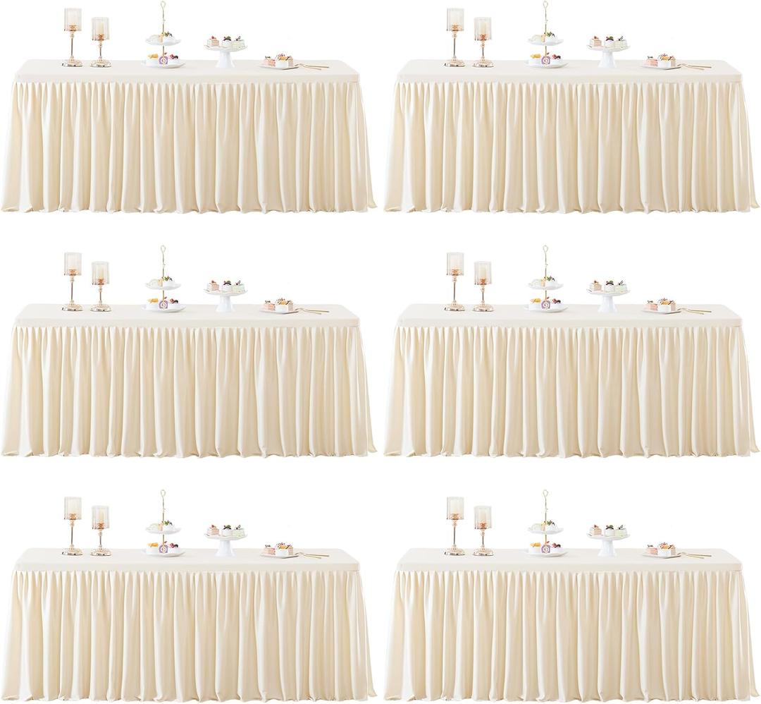 6 Packs Light Champagne Tableclothes for 6 Foot Rectangle Tables, Wrinkle Free Fitted Table Cloth 6ft Stretch Table Cover with Skirt for Parties Weddings Birthday Banquet Baby Shower
