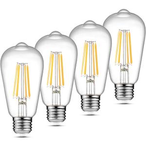 Ascher Vintage LED Edison Bulbs, 6W, Equivalent 60W, Non-Dimmable, High Brightness Warm White 2700K, ST58 Antique LED Filament Bulbs with 80+ CRI, E26 Medium Base, Clear Glass, Pack of 4