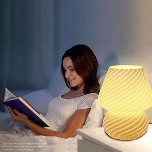 BSOD Mushroom Lamp,Glass Table Bedside Lamps Translucent Murano Vintage Style Striped Small Night Mushroom Decor Light Swirl for Ambient,Kids,Bedroom,Living,Girl Gift (Stripe White)