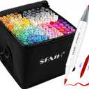 SFAIH Markers Brush & Fine - 121 Colors Double Tipped Art Markers for Adult Coloring Illustration, Gifts for Artist Adult - Adjustable Shoulder Strap & Faux Leather Lining & Outer Zip Pocket