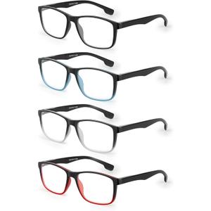 JOLISU 4 Pack Reading Glasses Men Blue Light Blocking with Spring Hinge, Anti Eyestrain/UV Large Wide Square Computer Readers (1.75x)