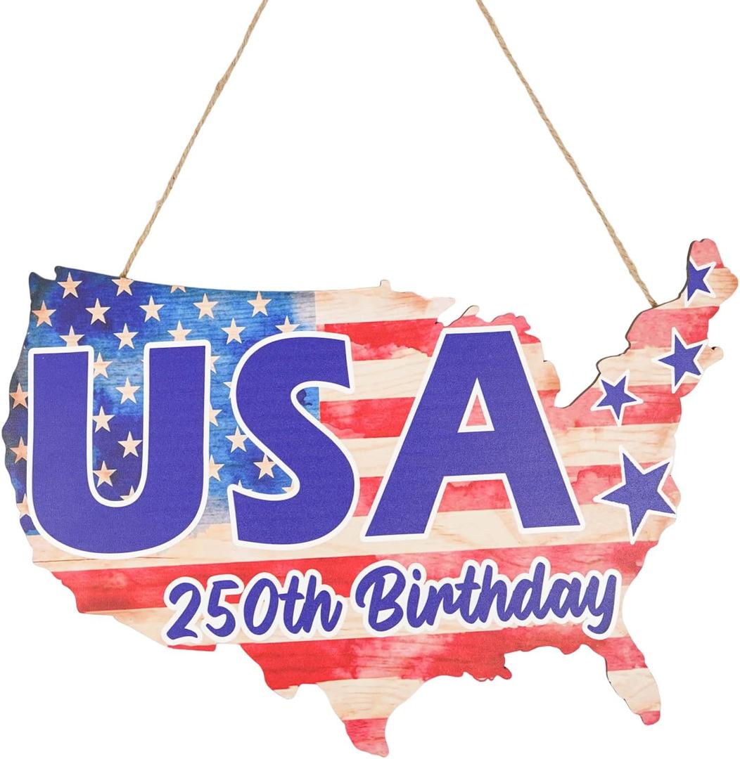 4th of july Door Decorations - Patriotic Door Sign Map Welcome Fourth of July Red White and Blue Wall Wreath Sign Hanging for Home Wall Outdoor Indoor Supply Decor Gifts 13.8×11.8 Inch