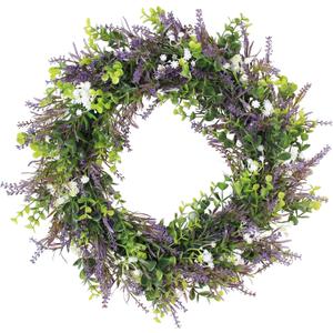 Lavender Wreaths for Front Door Decor, 20" Artificial Babysbreath Boxwood Wreath Decorations for Spring Summer Home Door Window Outside Wall Indoor Outdoor Porch and Birthday Wedding Party