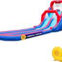 Sunny & Fun Dual Splash Inflatable Water Racing Slide Park  Heavy-Duty for Outdoor Fun - Climbing Wall, Two Slides & Splash Pool  Easy to Set Up & Inflate with Included Air Pump & Carrying Case