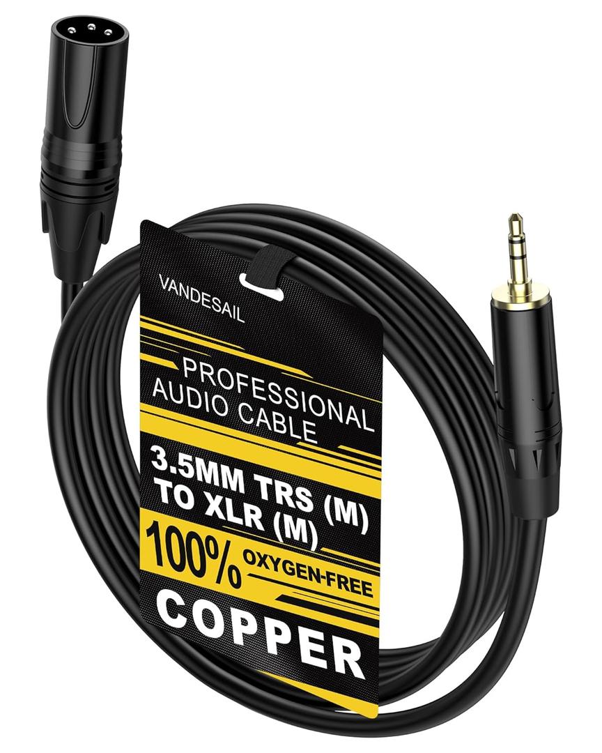 3.5mm to XLR Cables 6 ft Male to Male XLR to 3.5mm 1/8 inch Microphone Cable, TRS to X LR Mic Cord Compatible with iPhone, iPod, MP3 Player, Laptop, Recorder and More-6 Feet
