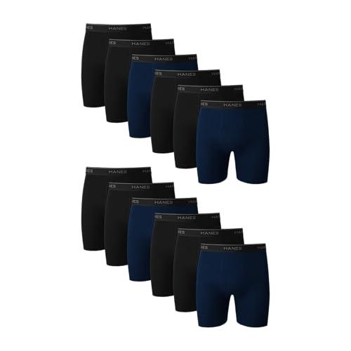 Hanes Men's Boxer Brief Underwear Pack, Cotton Boxer Briefs, Moisture-Wicking, Assorted Solids, 12-Pack, XL