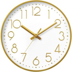 DAXSMY Wall Clock - 8 Inch Silent Non-Ticking Modern 3D Wall Clocks Battery Operated - Decorative Clock for Kitchen, Home Office, Bathroom, Bedroom(Gold)