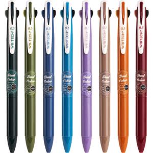 WRITECH Retractable Gel Ink Pens: Multi Colored 2 in 1 Colorful Click Pens Assorted Color 8ct Extra Fine Point Tip 0.5mm Journaling Smooth Writing Note Taking Coloring No Bleed & Smear & Smudge (Vintage&Black)