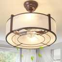 SYDACG 20" Caged Ceiling Fans with Lights, Brown Fandelier Ceiling Fan with Light, Farmhouse Rustic Chandelier Fan Remote Control, 6 Speeds for Bedroom, Nursery, Living Room