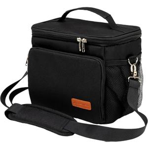 Carrywell (Not Made In China) Insulated Lunch Bag For Men, Men's Lunch Box, Leakproof, Collapsible, Soft Sided Cooler W/Adjustable Shoulder Strap, Black, Medium