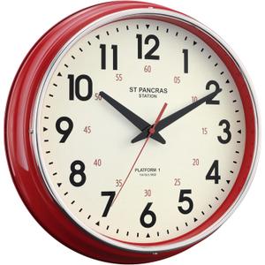 Wall Clock Metal 12.4" Countryside Style Wall Clocks Retro Vintage Classical Silent Non Ticking Easy to Read for Living Room/Kitchen/Bedroom/Office/Bar( Red)