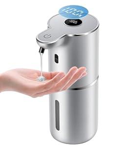 Automatic Liquid Soap Dispenser 12.8oz, Rechargeable & 6 Levels Soap Adjustable with Digital Display, Wall Mount, Waterproof, Touchless Hand/Dish Soap Dispenser for Kitchen, Bathroom, Hotel (Black)