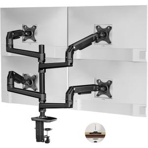 Quad Monitor Mount, Holds Screens up to 40 Inches and 25 lbs, Fully Adjustable 4 Monitor Mount with C-Clamp and Grommet Base, Aluminum, Black