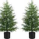 Norfolk Pine Christmas Tree Real Touch Faux Tree with Black Pot, Realistic Indoor Holiday Decor fo Christmas Entryway, Living Room Office (4FT-2Pack)