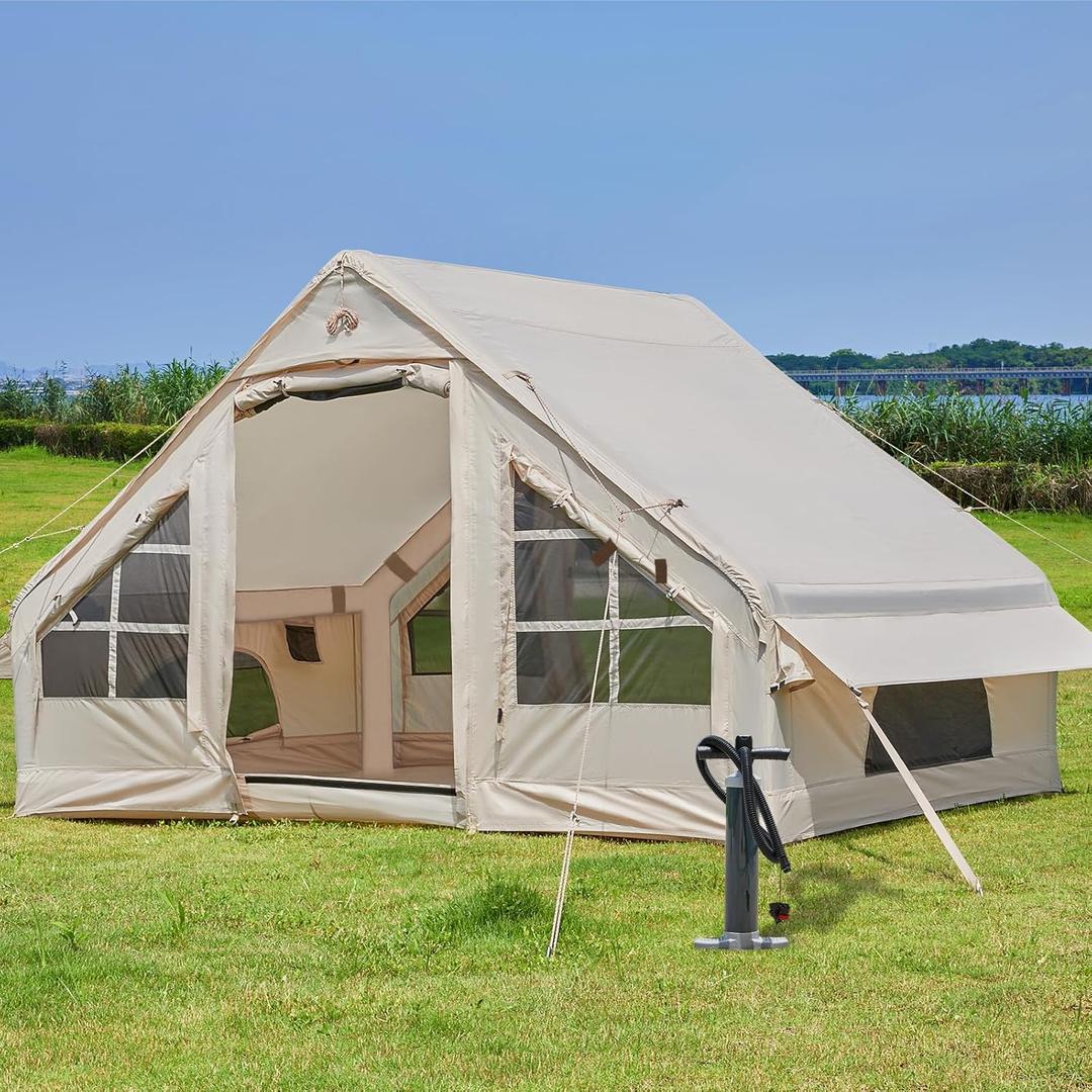 SHANQUAN Inflatable Tent with Pump,4-6 Person Instant Glamping Camping Tents House, Easy Setup Blow Up Family Tents for 4 Seasons Waterproof Inflatable Tent for Camping with Mesh Windows.